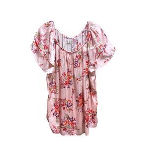 Terra Sky Blouse Tunic Women’s 2X (20W-22W) Pink Floral Print Drop Shoulder